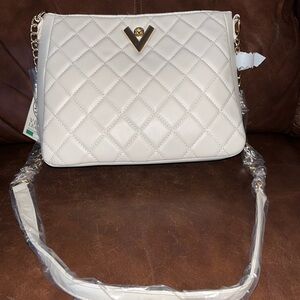 Valentino Orlandi White Quilted Crossbody Bag with Gold Hardware